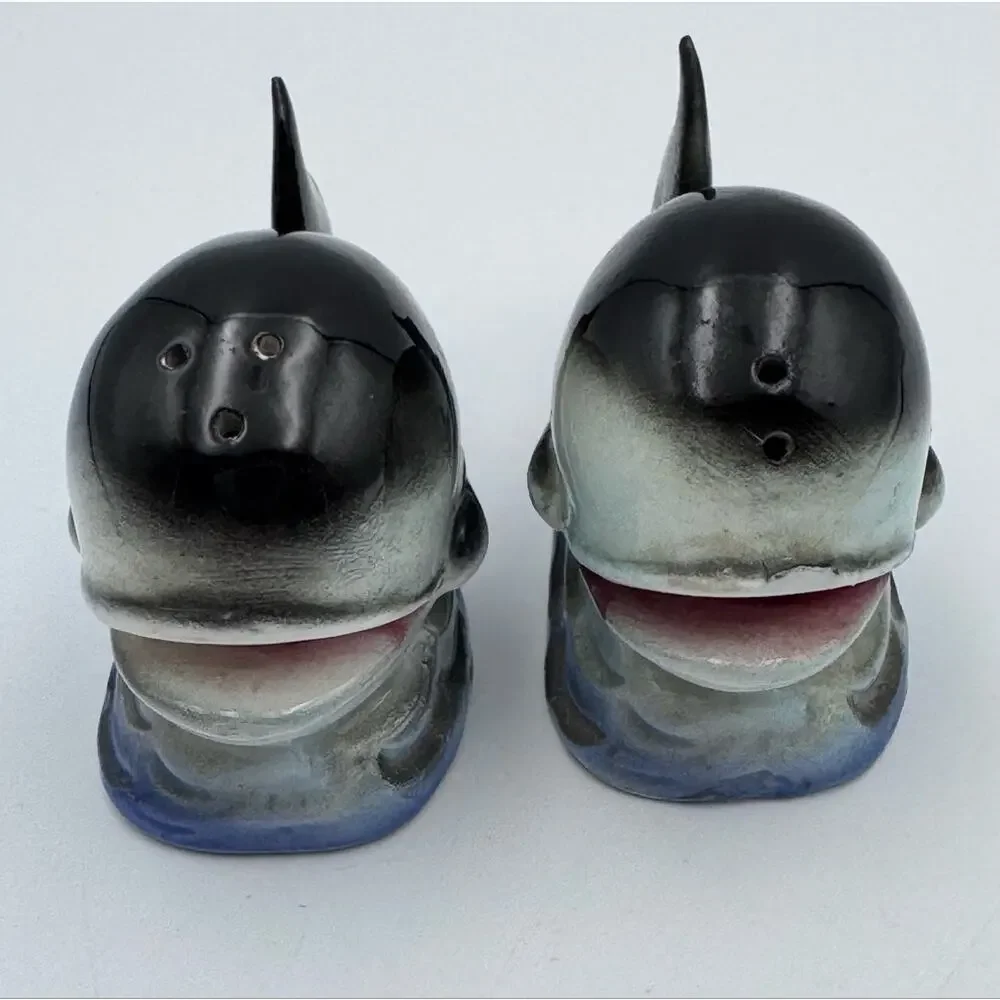 Vintage Anthropomorphic Whale Salt & Pepper Shaker Set Japan Ceramic